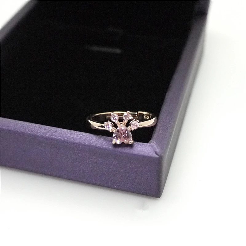 Регулируемое кольцо с милым медвежьими лапами и когтями для женщин, романтическое свадебное кольцо с розовым кристаллом CZ, подарки для любви, ювелирные изделия