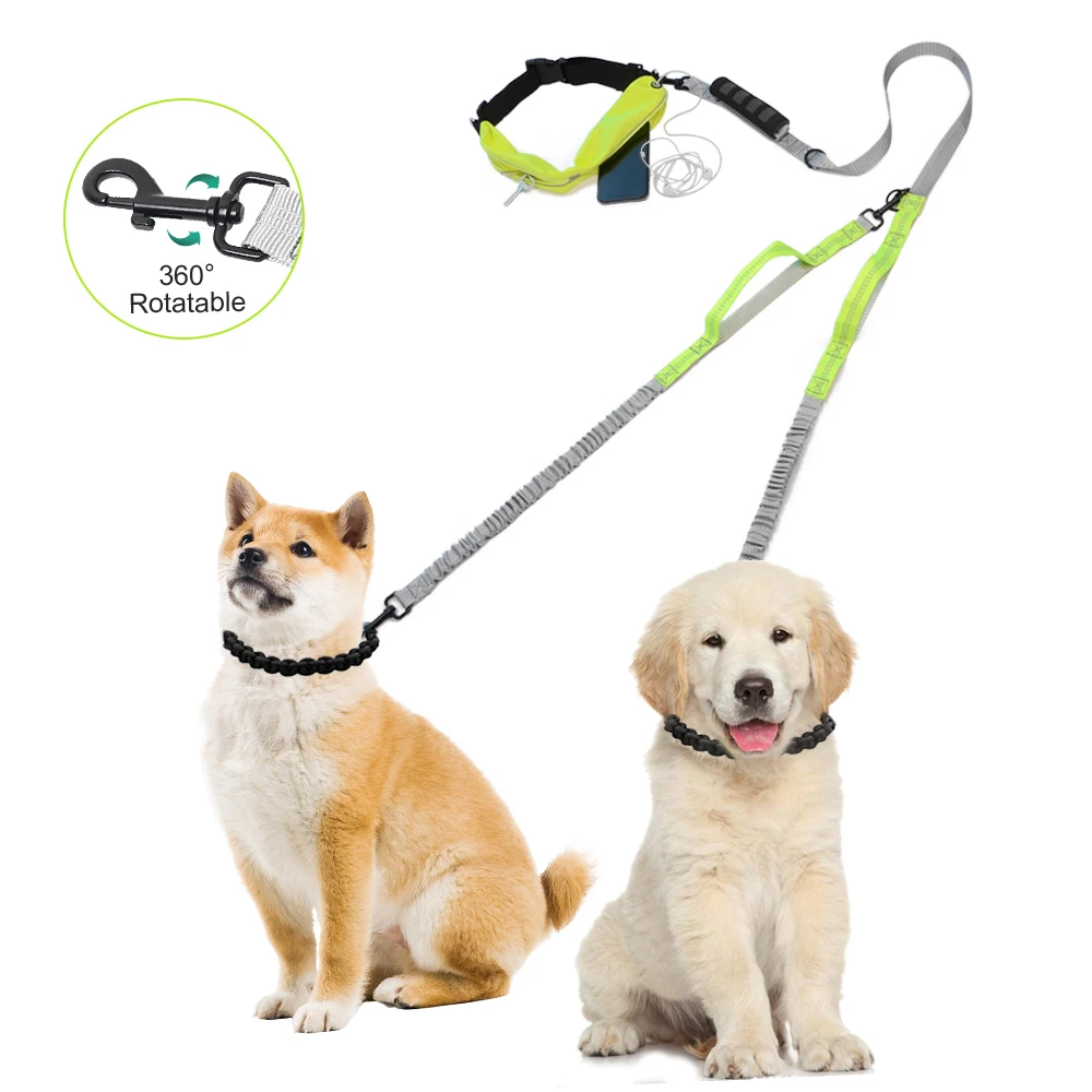 

Dual Dog Leash Two Dog Lead with Waist Belt Bag Retractable Reflective Leashes for small big dog chihuahua Husky dog accessories