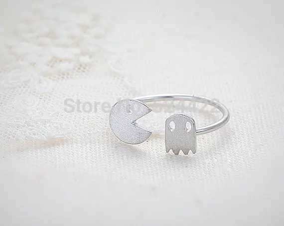 

Min 1Pc 2016 New Arrival Fashion Multicolor Color Pacman and Ghost Rings Unique Adjustable Rings for Women JZ011