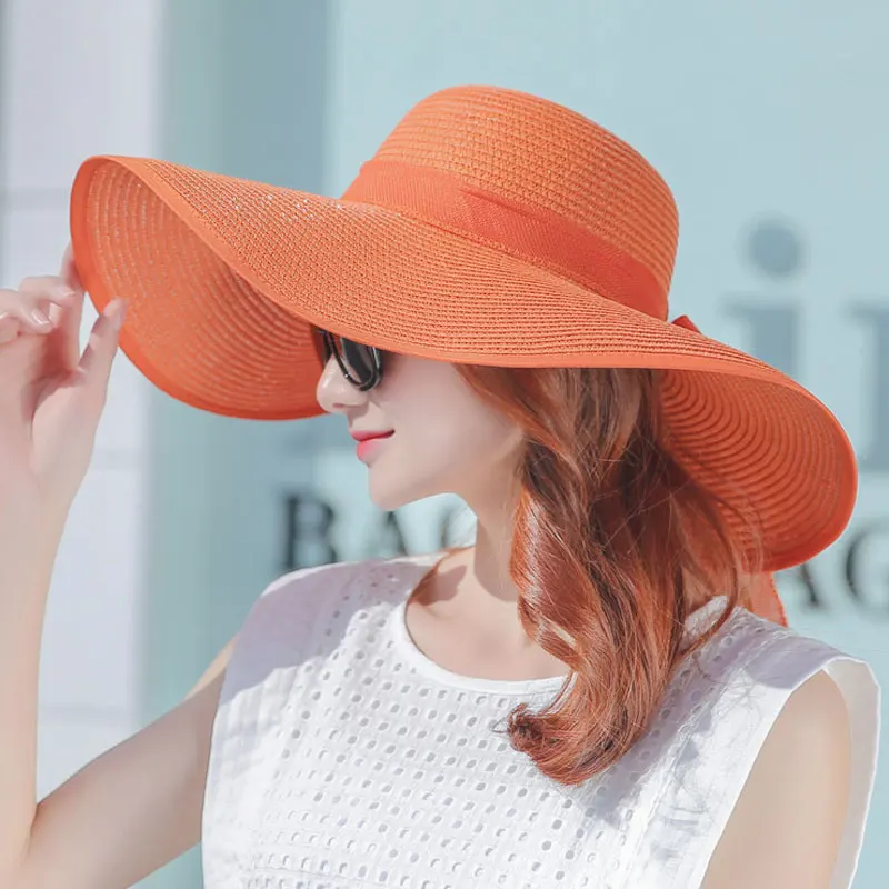

Newly Fashion Women Summer Hats Foldable Wide Large Brim Beach Sun Straw Cap Elegant Hats Caps BF88