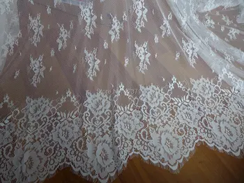 

New Soft White Eyelash Lace Fabric Bridal Wedding Gown Floral Tulle Mesh Fabric By The Yard 62 Inch Wide