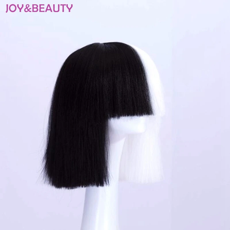 JOY& BEAUTY волосы черный белый черный золотой микс короткий прямой парик высокая температура волокна волос СИА косплей парик 35 см длинные