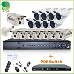 Наружного видеонаблюдения POE Системы с 16ch 1080 P 2 SATA NVR, 16 шт. 720 P HD vandalpoof Открытый poe камер и 16ch коммутатор PoE