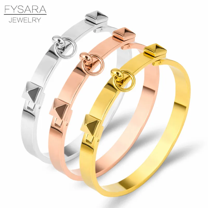 FYSARA, модные ювелирные изделия, рок, золотой цвет, браслеты с пирамидками и браслеты для женщин, титановая сталь, золотые браслеты с заклепками, браслеты для ногтей