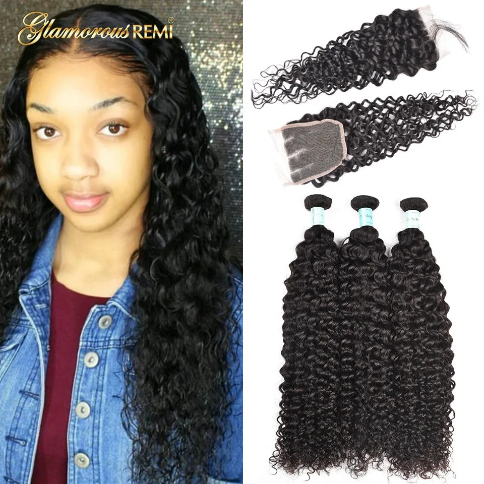 Jerry Curl Hair Weave Bundles with Closure Human Hair Bundles with