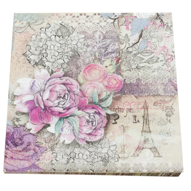 Festival Party Supplies 20pcs/set Disposable Eiffel Tower Paper Napkins Rose Festival Party Tissue Floral Decoration Guardanapos