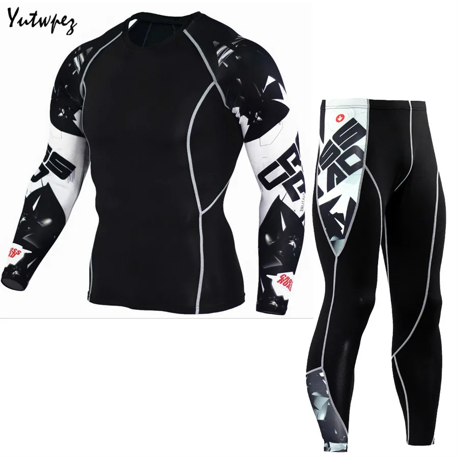 Fitness Wear Men Tracksuit Set 2 Piece Set Long Sleeve Printing Sportsuit Men Sweat Suit Men's Sets Compression Clothing  2019