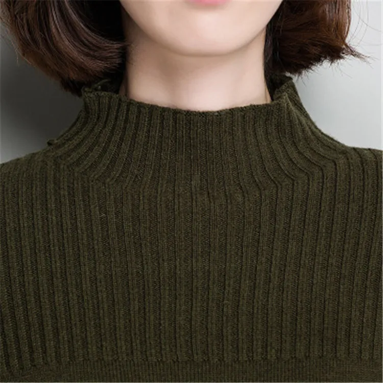 Корейский стиль чистый шерстяной однотонный плотный вязаный женский модный невысокая горловина тонкий пуловер свитер бордовый 4 цвета M-2XL