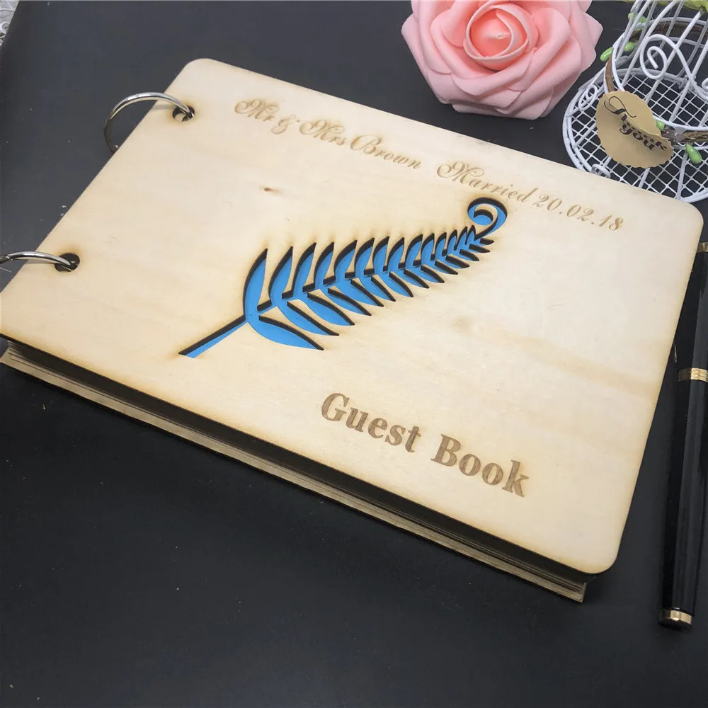 Custom Wood Guest Book Wedding Name Photo Album Gift Personalised Bride