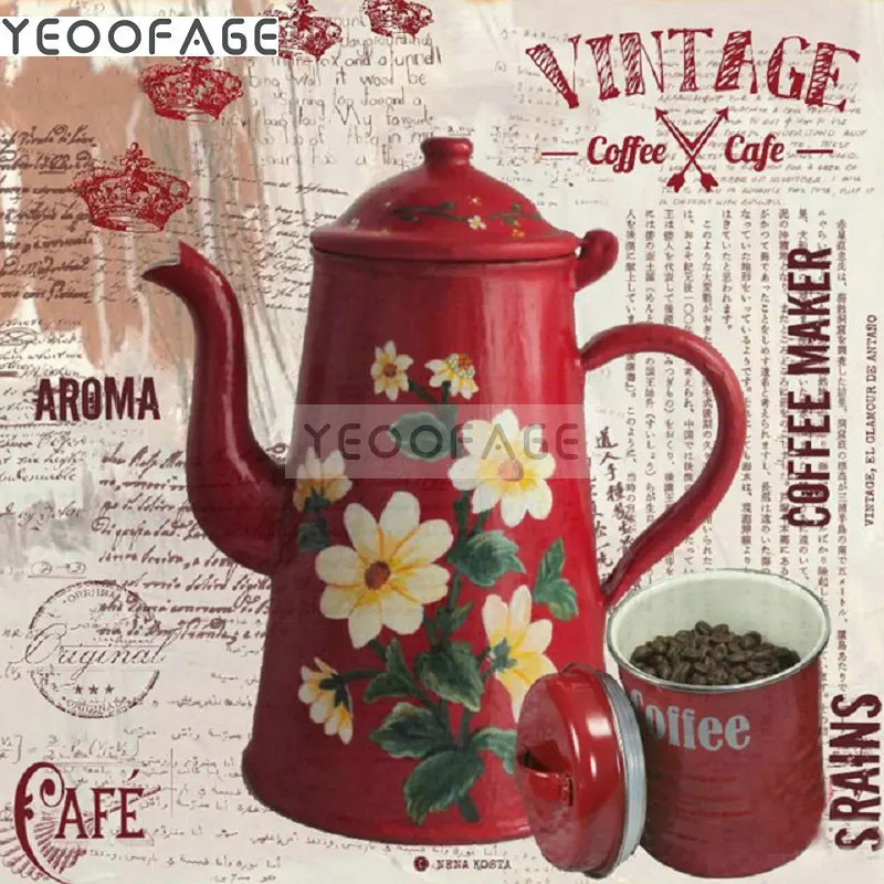 5D Diy Diamond Painting Cross Stitch teapot puzzle Mosaic picture Embroidery Coffee beans Home Decoration | Дом и сад