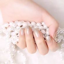 

Hot Shinning Sliver Glitter 24 PCS Short Design False Nails Square Full Arylic Nail Art Fake Nail Tips Stickers With Glue Sticke