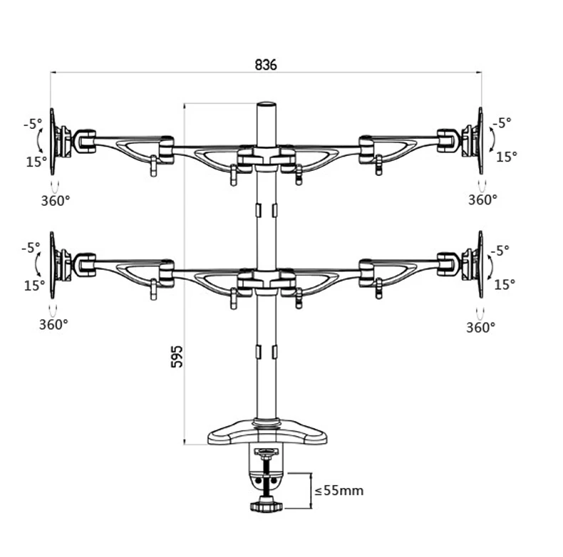 Алюминий Desktop зажима четыре Дисплей 10-24 дюймов Экран Держатели мониторов полный движения Quad Мониторы крепление кронштейна руку dlb204