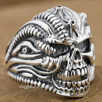 

925 Sterling Silver Skull Mens Biker Ring 9G012A Mens Jewellery