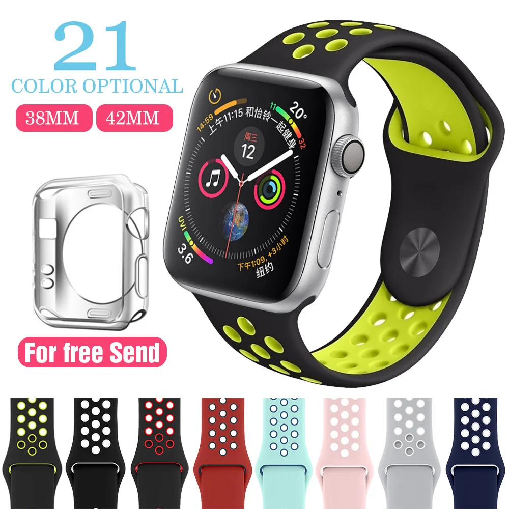

Silicone strap for apple watch band 42mm 38mm 44mm/40mm bracelet sport wrist watch belt Rubber watchband for iwatch 4/3/2/1