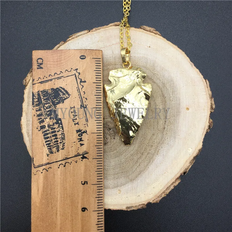 MY0842 Arrow Druzy Pendant Charm Necklace,with Pure Gold Cladding Arrowhead Gems Stone and Gold Chain (3)