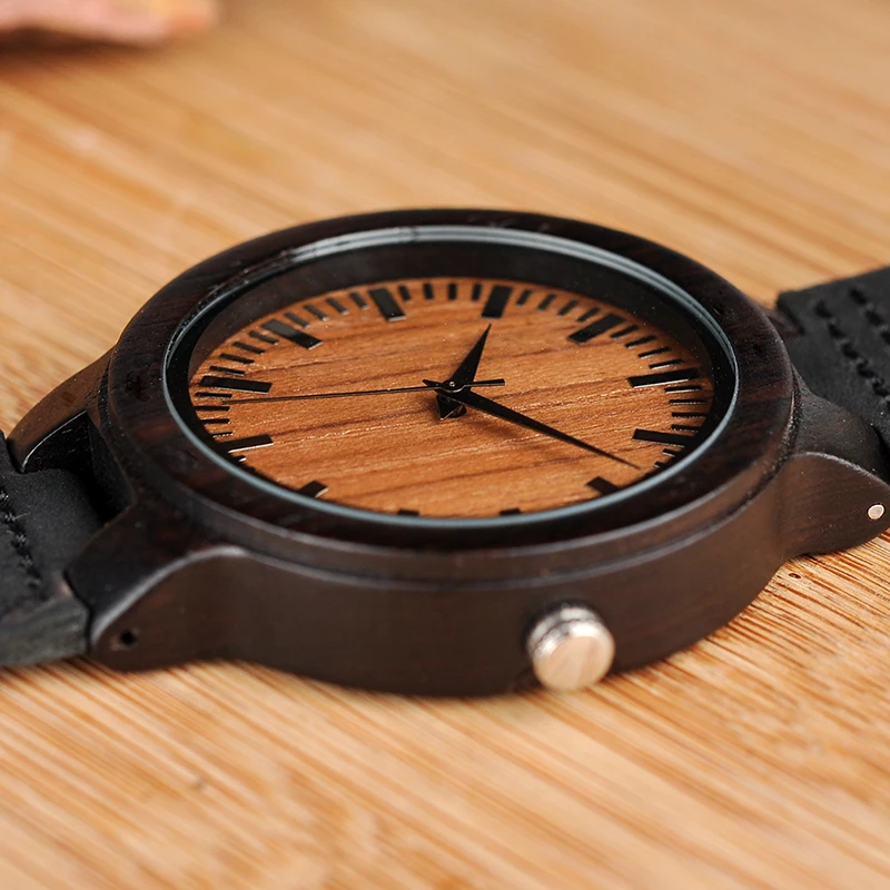 Watch Men erkek kol saati BOBO BIRD Ebony Wood Quartz for Male Brand Luxury Wooden Bamboo Wristwatch montre homme