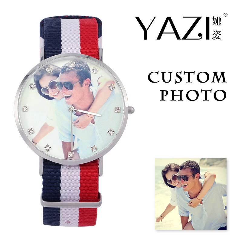 

YAZI DIY Custom Watch Photo Picture Print in Dial Wrist Watch Nylon Band Quartz Wrist Watches For Men And Women Unique Gift