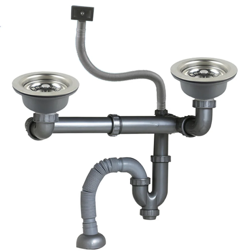  Talea stainless steel Double drainpipe Rear position with overflow sink Drain Kit Kitchen Fixtures - 32858286621