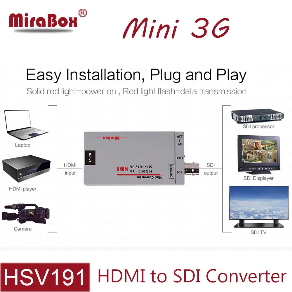 

MiraBox Mini 3g HDMI To SDI Converter Full HD 1080P HDMI to SDI Adapter Video Converter for Driving HDMI Monitors HMDI to BNC