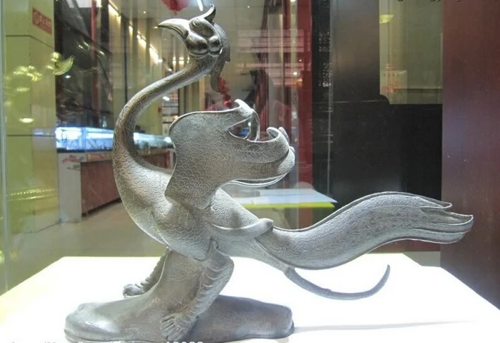 

Fast shipping USPS to USA S0530 10" China classic 100% Pure Bronze Fly Phenix Thunder Zhu Que Suzaku bird Statue