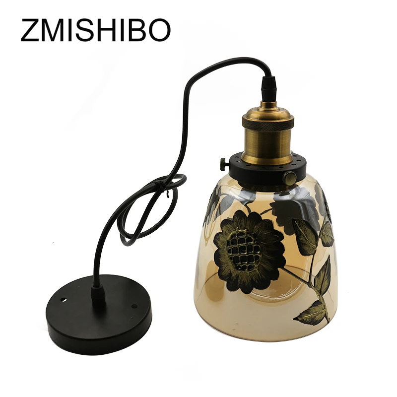 ZMISHIBO Ретро Подвесная лампа из янтарного стекла 110 V-220 V E27 с принтом подсолнуха, подвесные светильники для украшения дома, гостиной