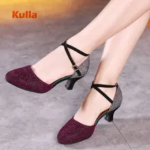 Новинка; стильная обувь для танцев; женская обувь для латинских танцев с закрытым носком; блестящая обувь для сальсы, бальных танцев; женская обувь на каблуке 5,5 см; женская обувь для социальных мероприятий