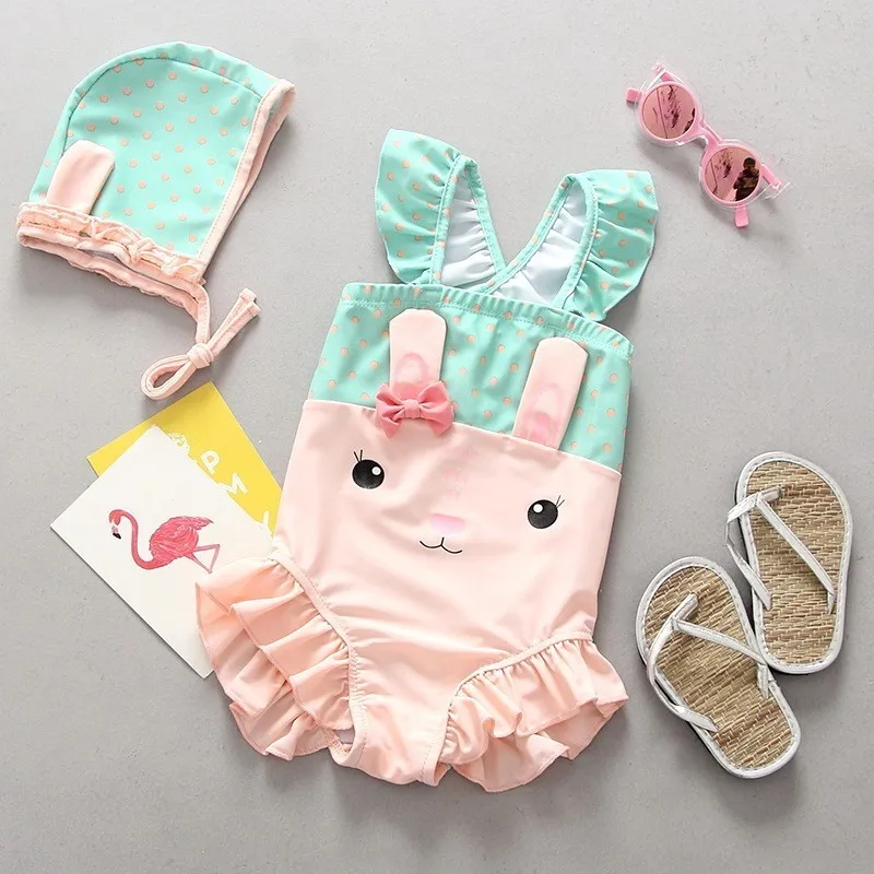 Детский пляжный купальный костюм для маленьких девочек; купальный костюм с рисунком кролика и лисы; костюм для выступлений; бикини; Одежда для новорожденных