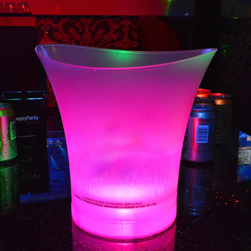 Красочные светящееся ведерко для льда 5L Водонепроницаемый шампанское бар ведро со льдом для пива светодиодный круглый пластиковое ведерко для льда принадлежности для барной вечеринки