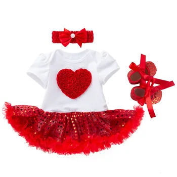 

LONSANT Newborn Baby Girls Dress Toddler Baby Girls Short Sleeve dress Paillette Heart Dress +Shoes 3 pecies Outfits Set