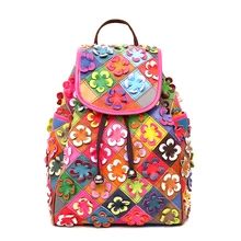 Flor de la moda Las Mujeres Mochila Mochilas escolares Para Las Niñas de piel de Oveja de Cuero Genuino BMA04