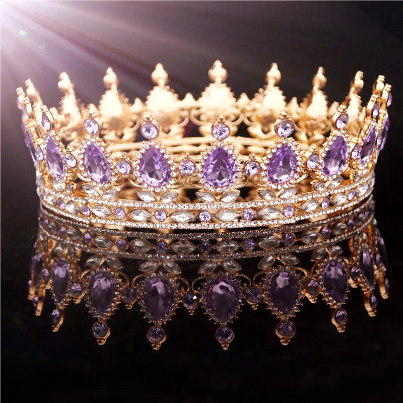 Золотая, фиолетовая, королевская, свадебная корона для женщин, головной убор для выпускного вечера, торжественные свадебные диадемы и короны, ювелирные изделия для волос, аксессуары