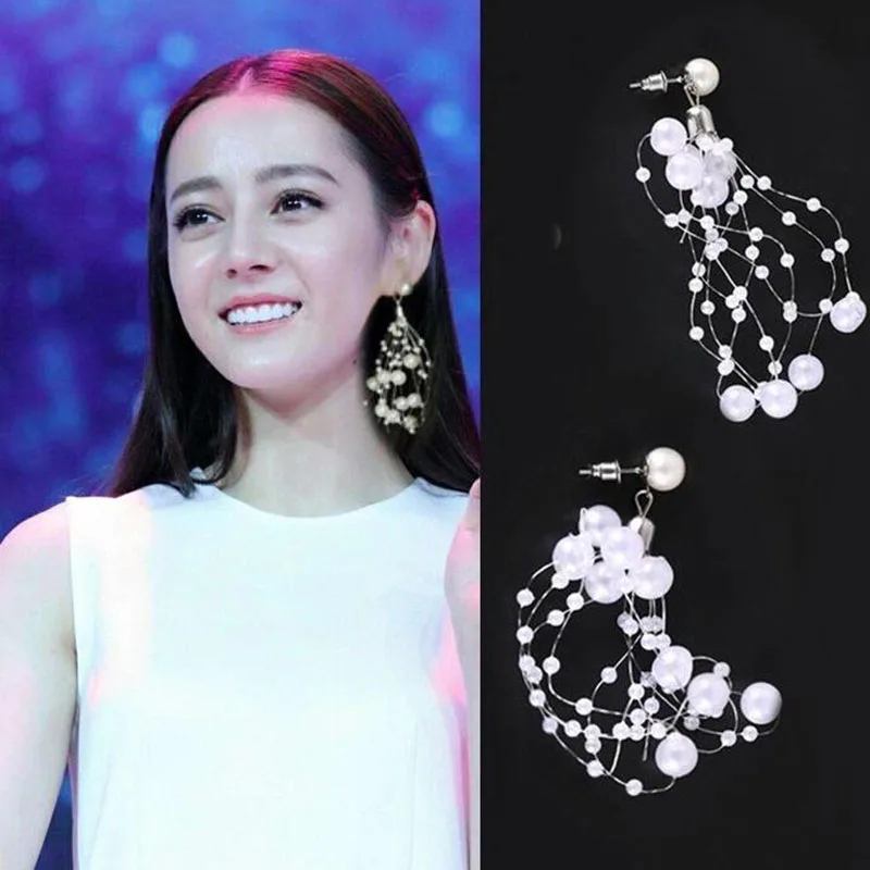 Grace Jun New Fashion Gypsophila Clip on Earrings No Pierced for Women Party Prom Cute Simulated Pearl Pierced Earrings