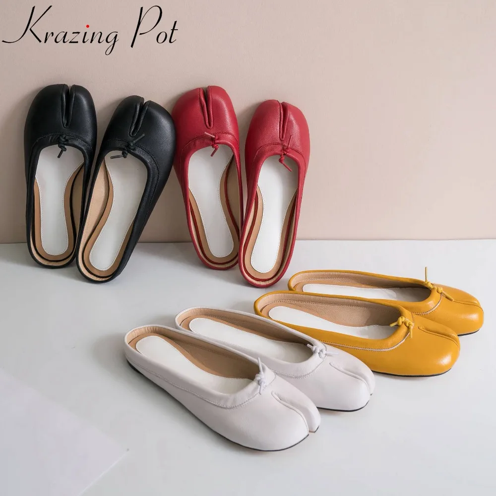 

Krazing Pot sweet princess style art design square toe bowtie slip on mules comfortable sheep leather mules flip-flops shoes L64