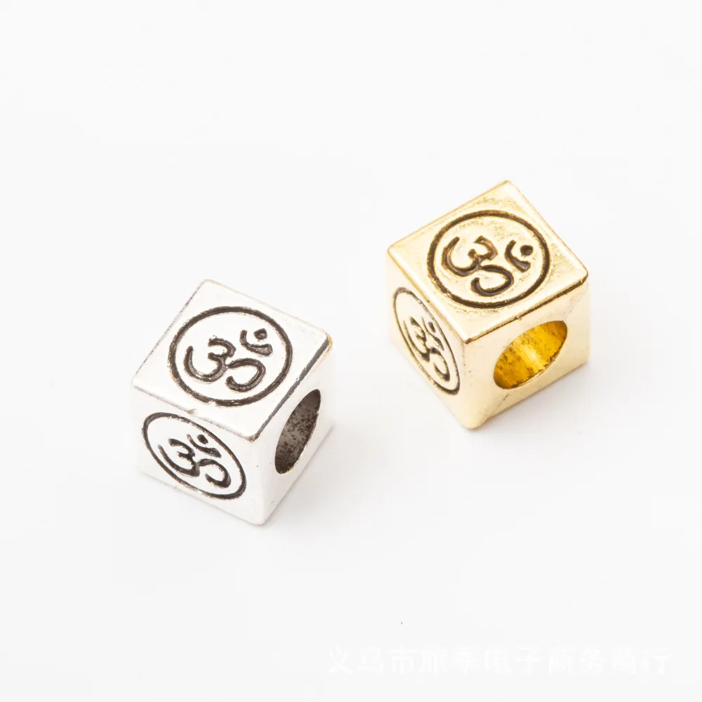 

30pcs 8*8*8mm Ancient silver and gold Yoga om Square Large Hole Beads Bracelet Necklace Vintage Alloy DIY Jewelry Accessories