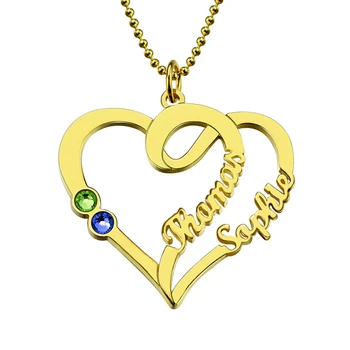 

Sweey Dropshipping Couple Heart Names Necklace with Birthstones Silver/Gold Valentine Birthday for Ebay Amazon Etsy