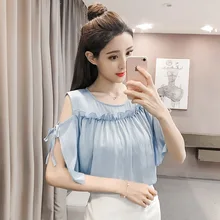 2018 new summer women’s wear, cotton and hemp, pure color, round neck, short sleeved shirt, blouse, women’s shirt.