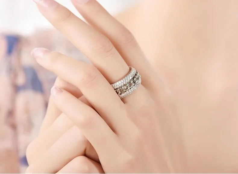 Vecalon, вращающаяся цепочка, кольцо для женщин и мужчин, ювелирное изделие, 240 шт., AAAAA, циркон, Cz, 925 пробы, серебро, для влюбленных, обручальное кольцо