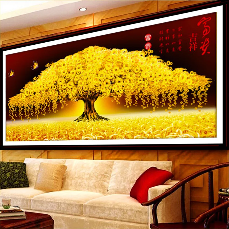 

Youran Diy Diamond Painting Kits For Adults Money Tree Gold Treasure Tree Pattern Crystal Stone Cross Stitch Set Home Decoration