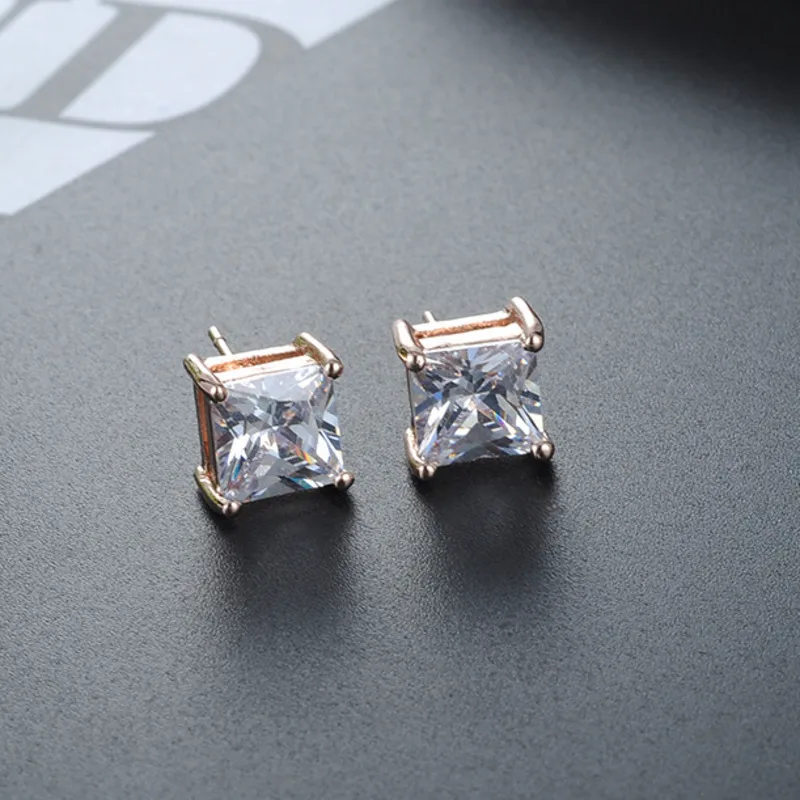 

Tassina Rose Gold Color 3mm 4mm 5mm 6mm 7mm 8mm 4 Claw Cubic Zircon Square Stud Earring For Woman Girl Fashion Jewelry