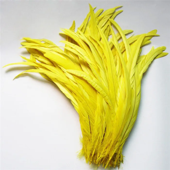 11 yellow chicken tail feather