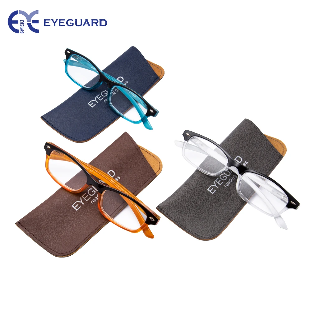

EYEGUARD Women Reading Glasses Lightweight Simple Stylish Readers Rectangular Frame Spring Hinges 3 pairs with nice Pouch