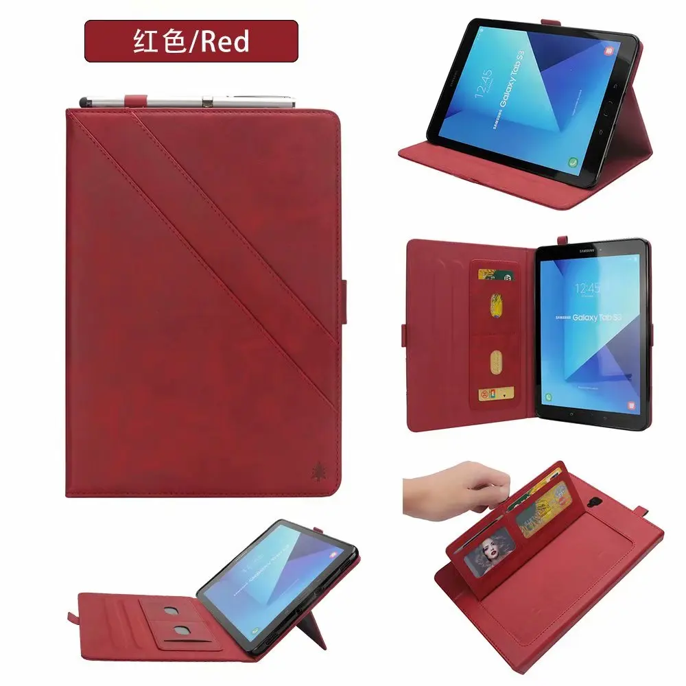 Противоударный Двойной Ряд Kickstand Card Solt чехол для Samsung Galaxy Tab S3 9,7 ''с держателем ручки кожаный смарт-чехол для T820 T825