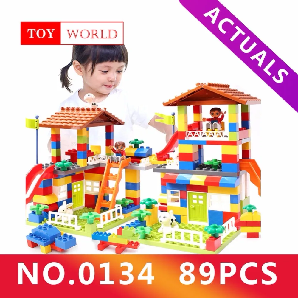 

89pcs DIY Colorful City House Roof Big Particle Building Blocks Castle Educational Toy For Children Compatible legoe duplo slide