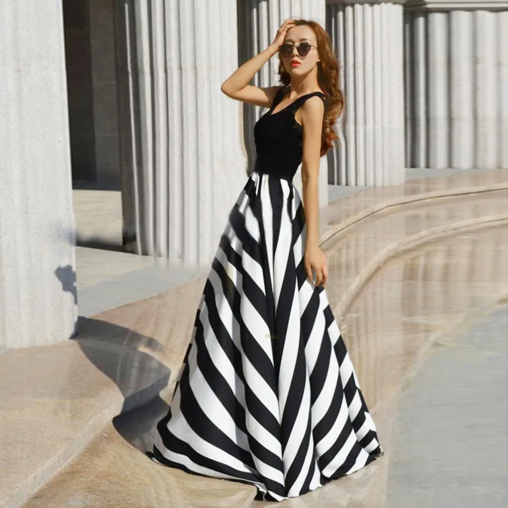 

Women's Summer Casual Lady Cold Shoulder Vest Solid Dresses Floor-Length Vestidos Mujer 2019