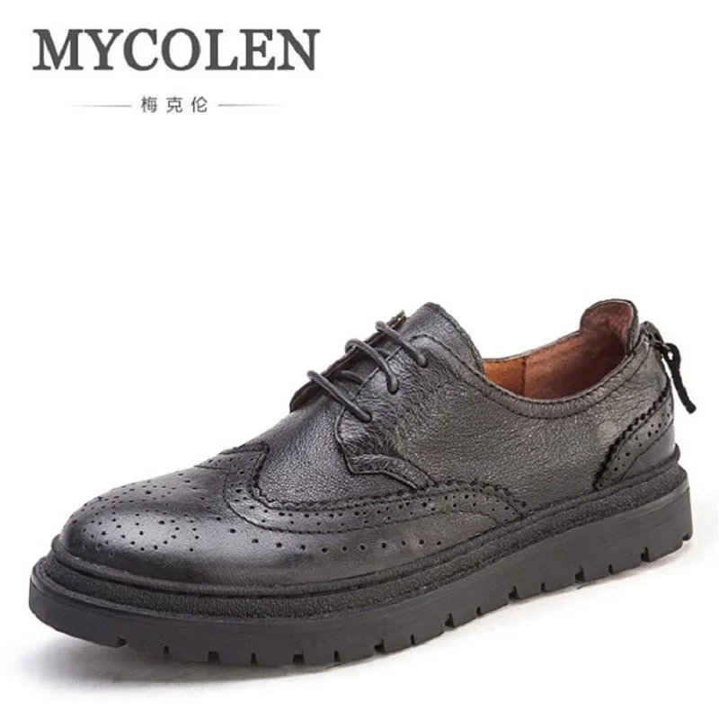 

MYCOLEN Lace-Up Men Dress Shoes 2017 Solid Color Breathable Fashion Cozy Men Casual Shoes Leather Brogue Footwear erkek ayakkabi