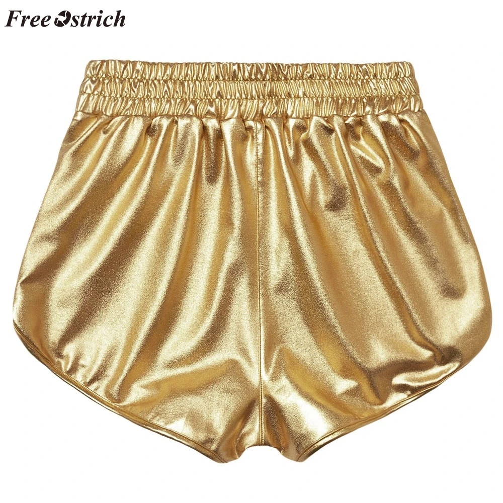 Свободные OSTRICH новые модные золотые и серебряные однотонные женские спортивные шорты с высокой талией блестящие металлические шорты обтягивающие кожаные шорты