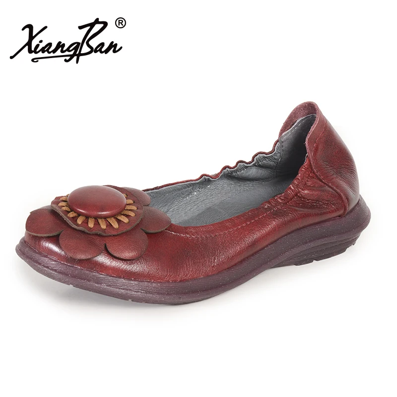 

Handmade Casual Woman Flats Loafers Comfortable Soft Leather Round Head Slip On Female Shoes Vintage Xiangban Brand