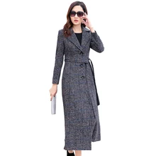 Осенне-зимняя теплая Женская шерстяная куртка, пальто, тонкая X-long ветровка, пальто, плюс размер, 5XL, женская брендовая Клетчатая Шерстяная верхняя одежда