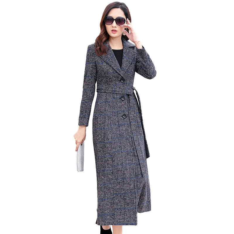 

Autumn Winter Warm Women Wool Jacket Coats Slim X-long Windbreaker Overcoat Plus size 5XL Female Brand Plaid Woolen Outerwear