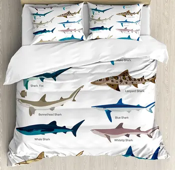 

Shark Duvet Cover Set Collection Types of Sharks Bronze Whaler Piked Dogfish Whlae Shark Maritime Design 4 Piece Bedding Set